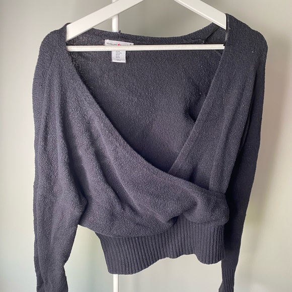 CROPPED WOOL KNIT LONGSLEEVE SWEATER BLACK - Picture 3 of 4